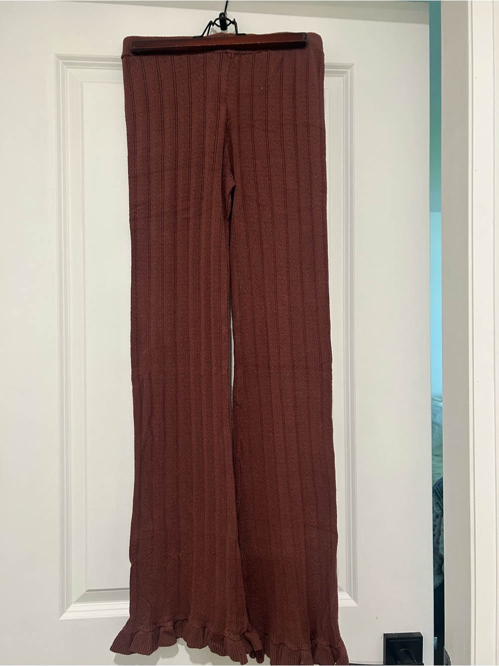 Zara Kids Ribbed Wide-Leg Joggers in Deep Brown